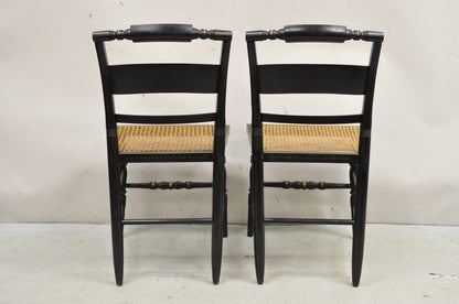 Vintage L. Hitchcock Black Stencil Harvest Decorated Cane Side Chair - a Pair