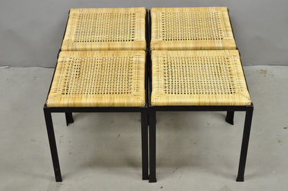 Mid Century Modern Danny Ho Fong Tropi-Cal Iron Cane Side Table Stool - Set of 4