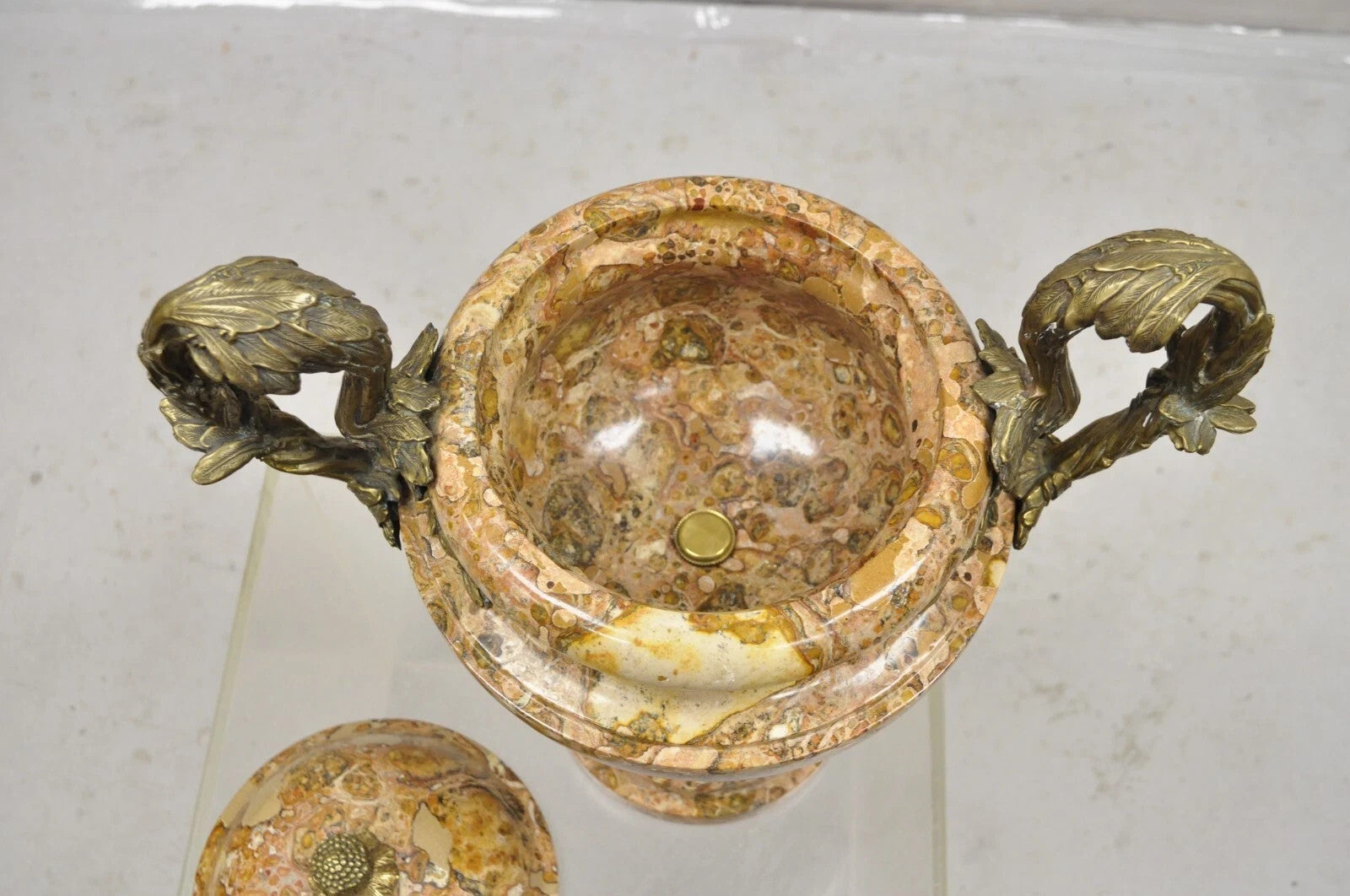 Vintage Bronze and Marble French Baroque Style Lidded Urn Centerpiece Cassolette