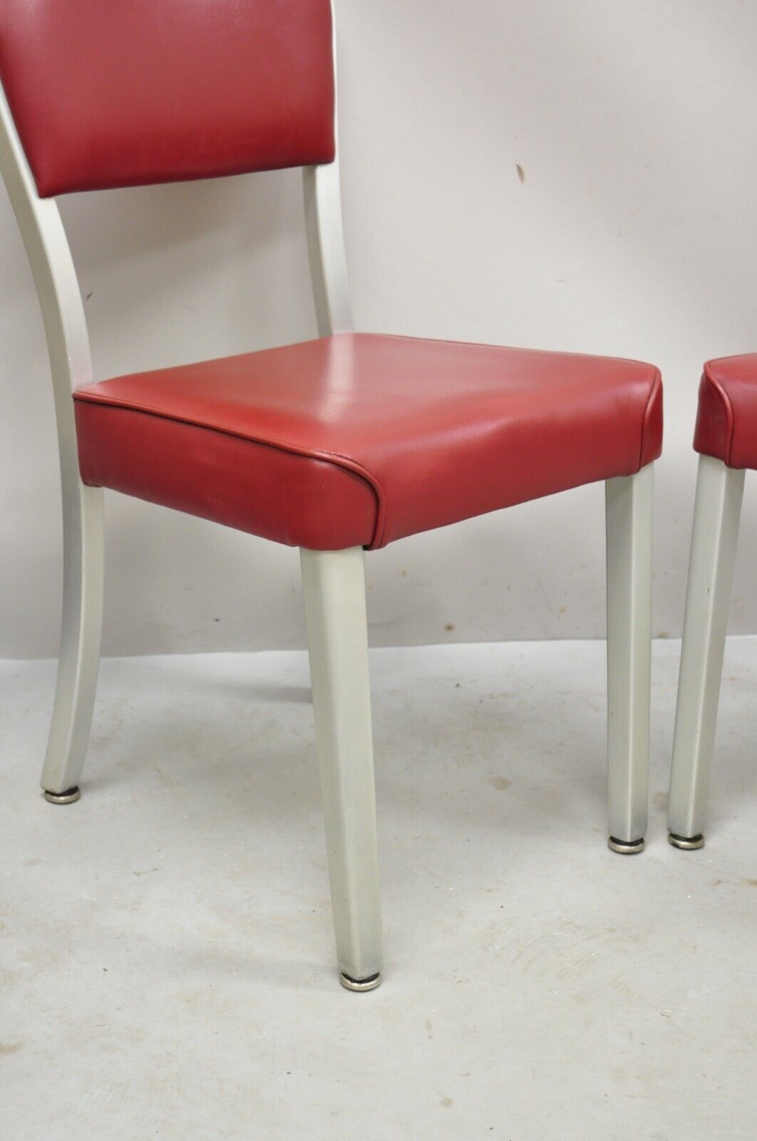 Vintage Brushed Aluminum Red Upholstered Emeco Navy Style Side Chairs -  a Pair