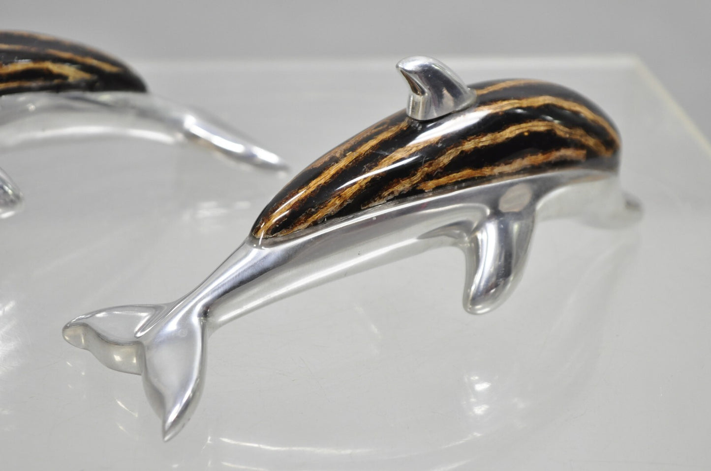 Atlantis Paradise Island Metal & Faux Tortoiseshell 8" Dolphin Sculpture - Pair