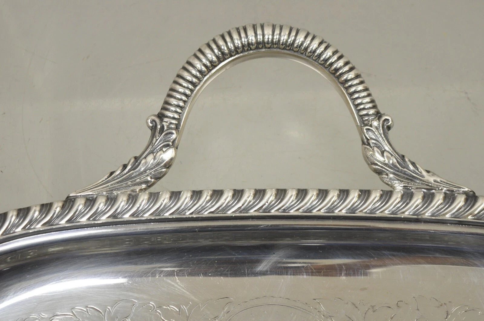 Vintage Victorian EPC Silver Plated Etched Twin Handle Serving Platter Bar Tray
