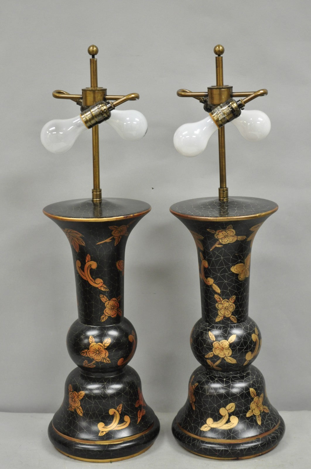 Louis Baldinger & Sons Contemporary Black & Gold Painted Table Lamps - a Pair