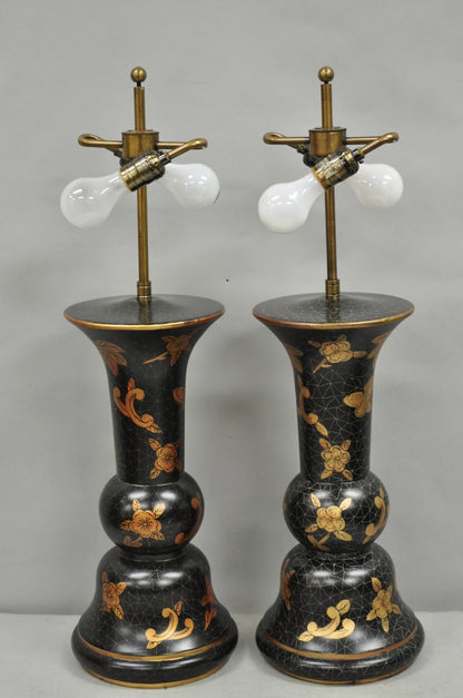 Louis Baldinger & Sons Contemporary Black & Gold Painted Table Lamps - a Pair