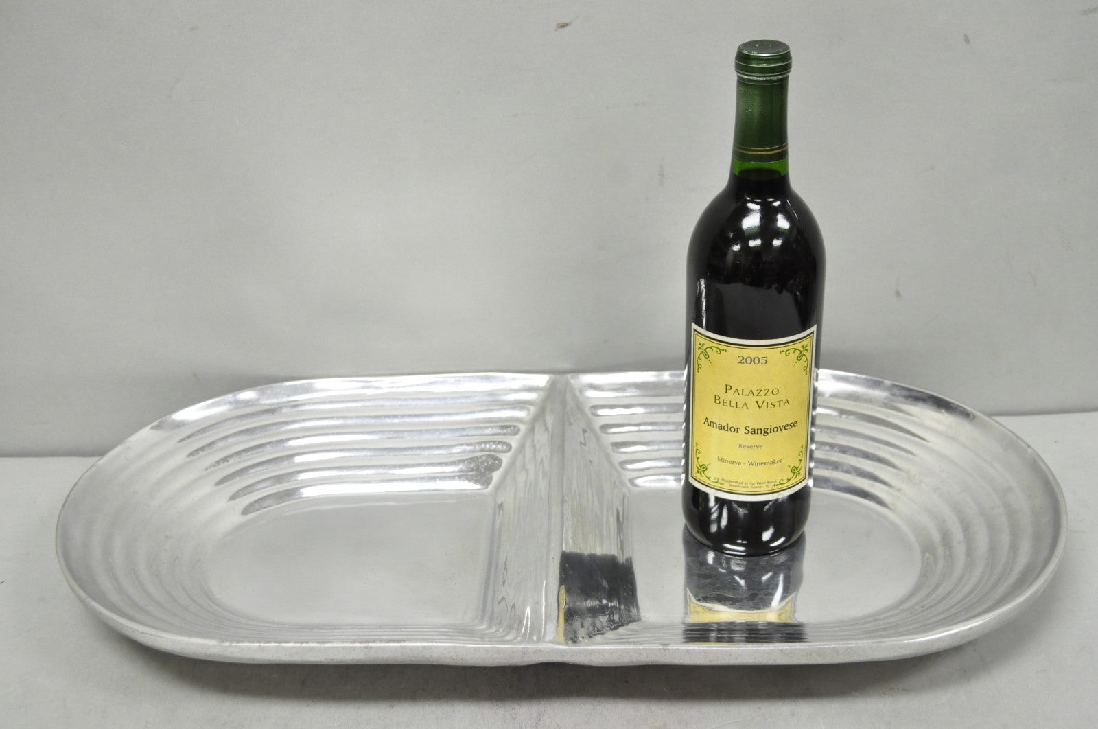 Vintage Mid Century Modern Art Deco Cast Aluminum 2 Section Serving Dish Platter