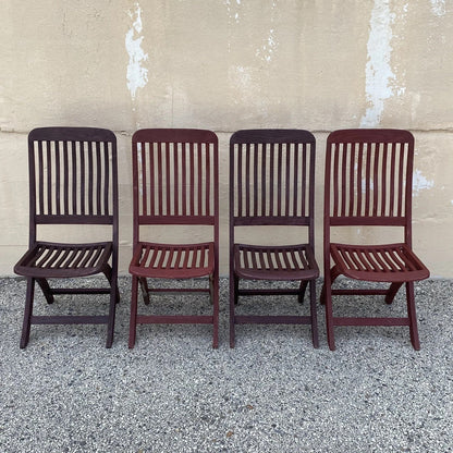 Slatted Teak Wood Garden Patio Folding Chairs by Outdoor Classics - Set of 4