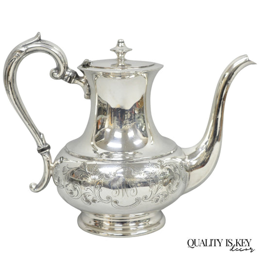 Vintage Victorian Silver Plated Floral Repousse Tea Kettle Teapot w/ Monogram