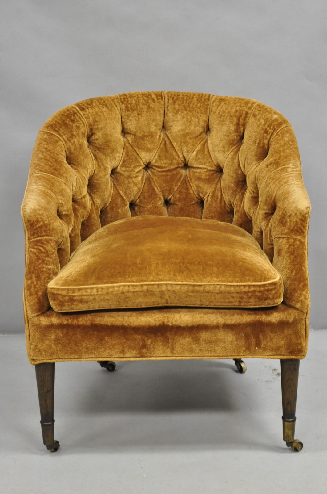 Vintage Marshall & Fields English Regency Brown Orange Barrel Back Club Chair