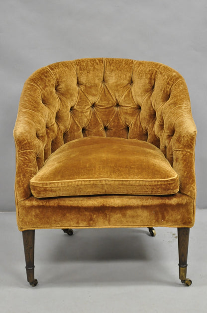 Vintage Marshall & Fields English Regency Brown Orange Barrel Back Club Chair