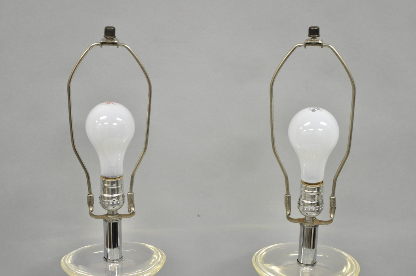 Vintage Postmodern MCM Hivo Van Teal Sculptural Lucite & Chrome Table Lamps Pair