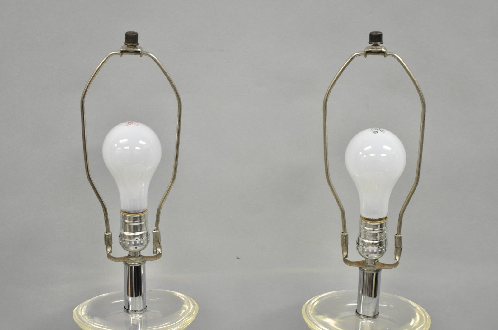 Vintage Postmodern MCM Hivo Van Teal Sculptural Lucite & Chrome Table Lamps Pair