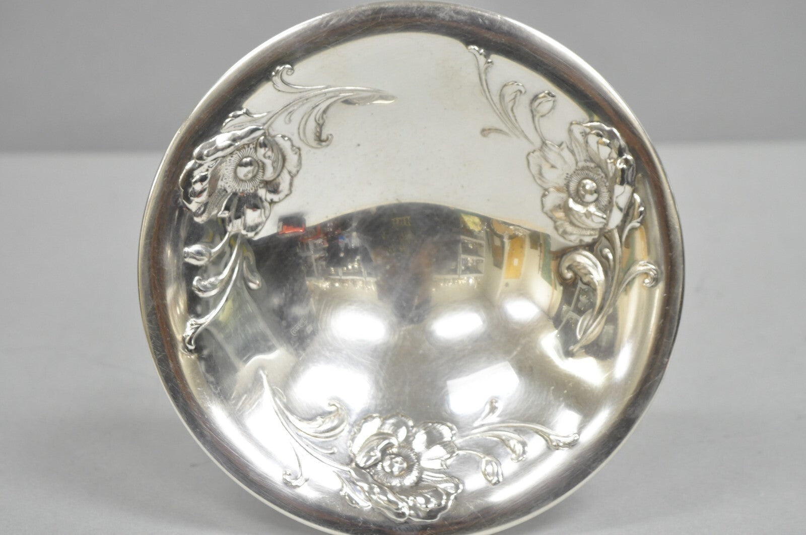 Antique Victorian Floral Repousse WMA Rogers Silver Plated Footed Compote Dish