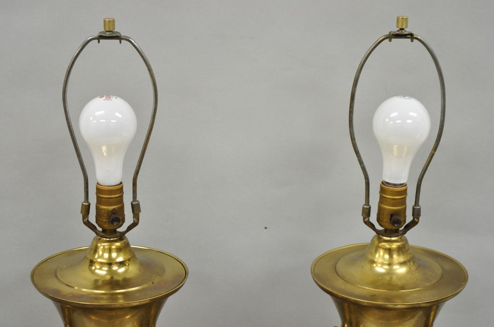 Vintage Brass Chinese Jardinière Elephant Handle Oriental Table Lamps - a Pair