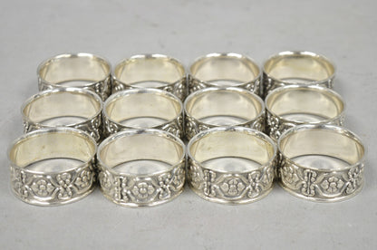 Vintage Victorian Style Silver Plated Floral Embossed Napkin Rings - Set of 12