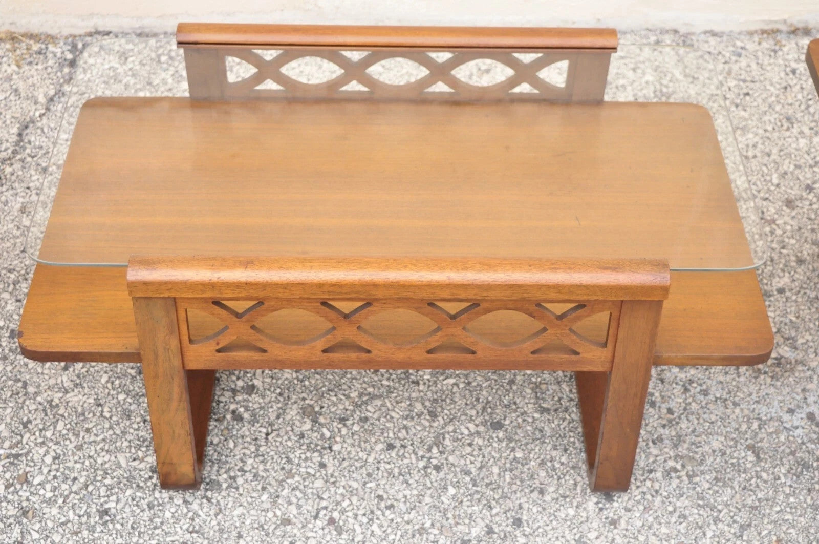 Vintage Mid Century Modern Mahogany & Glass Coffee Table & Pair End Table Set