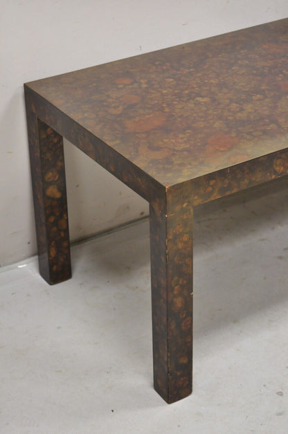 Vtg Mid Century Modern Brown Tortoiseshell Lacquer Parsons Style 54" Bench Table