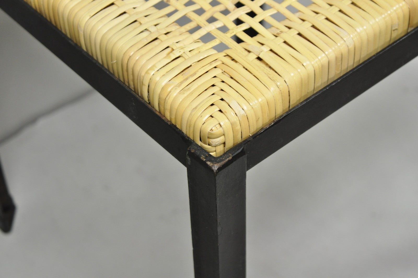 Mid Century Modern Danny Ho Fong Tropi-Cal Iron Cane Side Table Stool - Set of 4