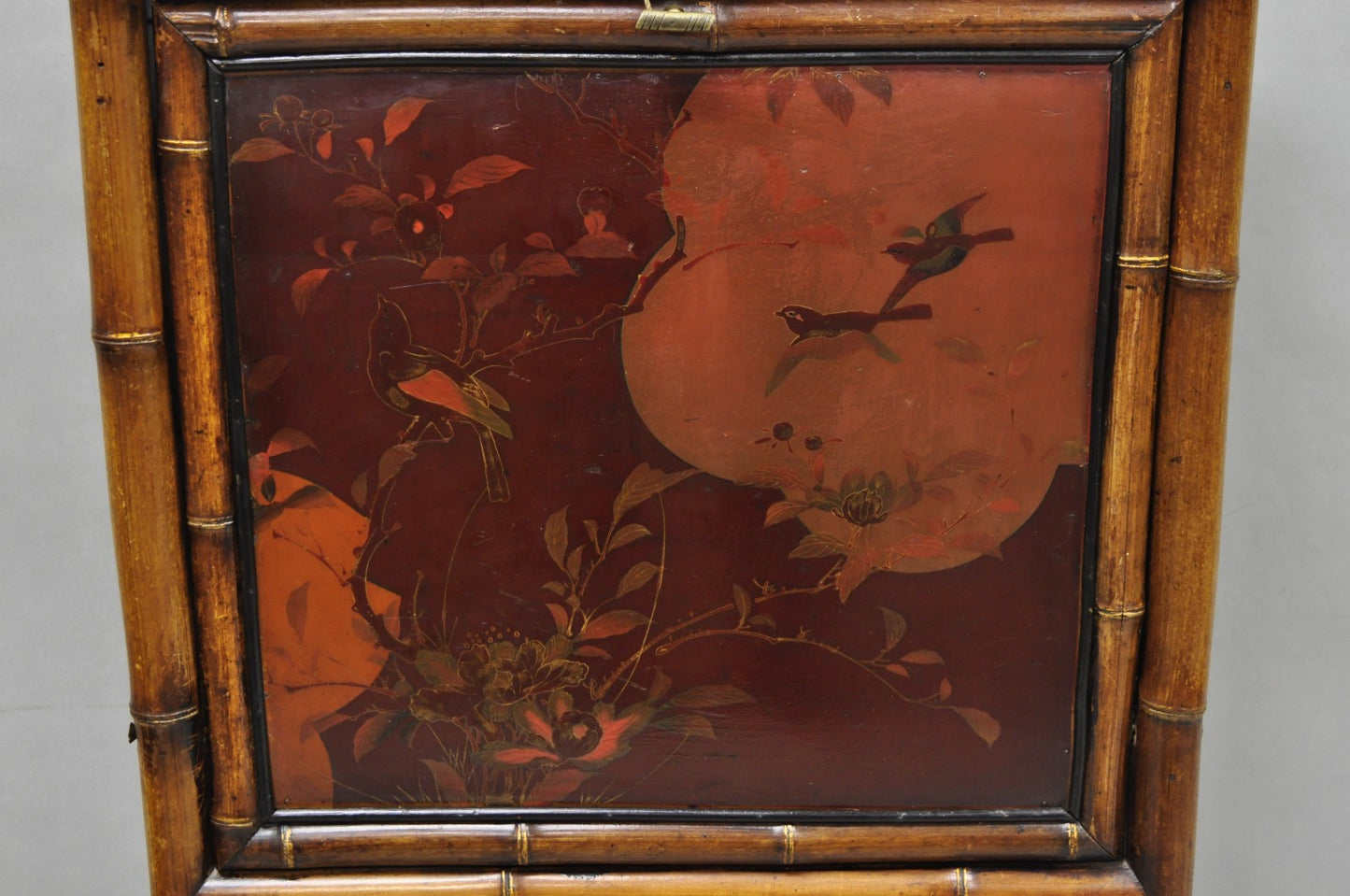 Antique English Victorian Bamboo Chinoiserie Compact Fall Front Secretary Desk