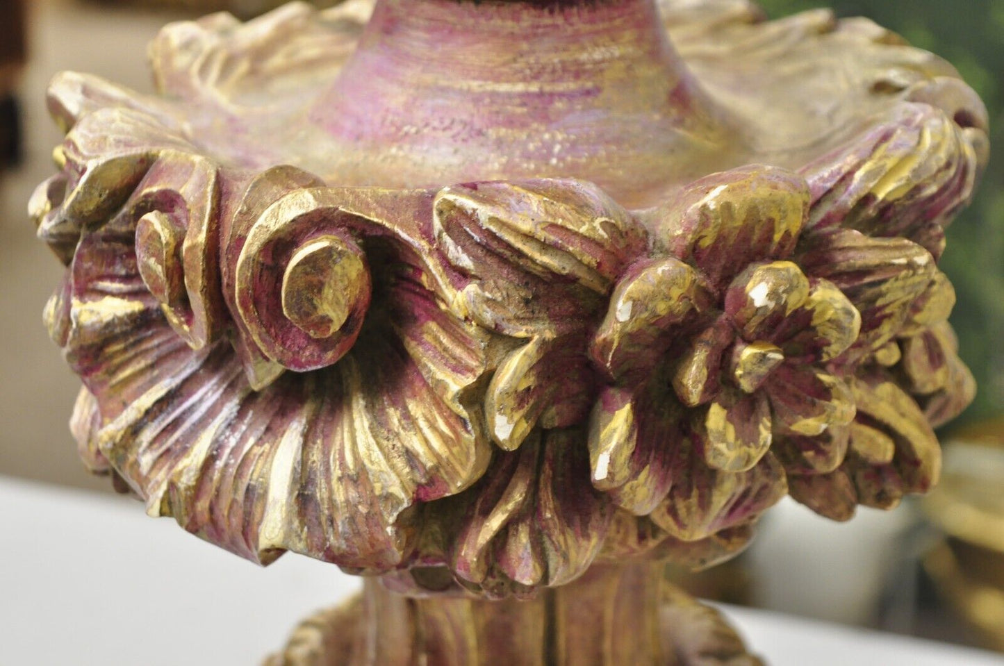 Vintage Italian Hollywood Regency Pink & Gold Ceramic Table Lamp by Brach Allen