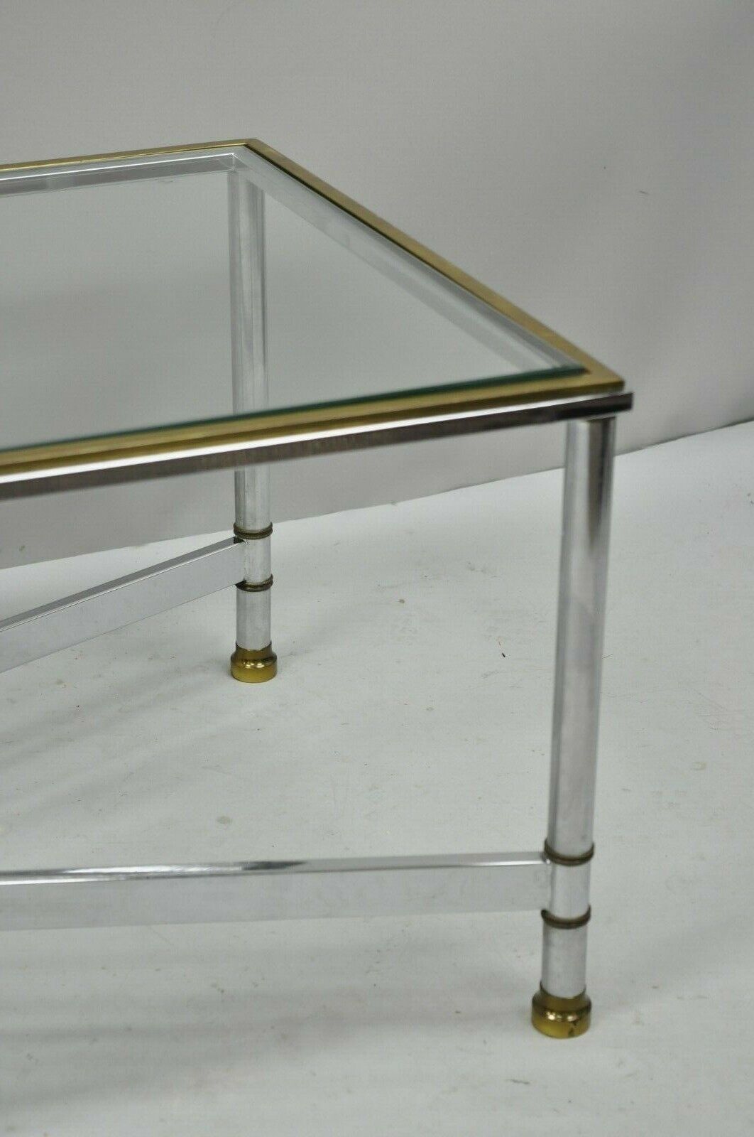 French Neoclassical Maison Jansen Style Steel & Brass Rectangular Coffee Table