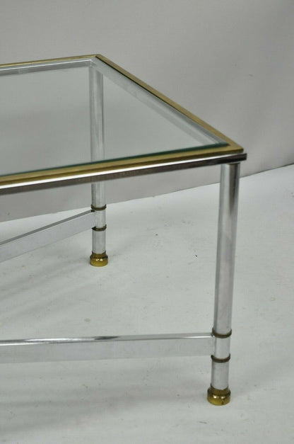 French Neoclassical Maison Jansen Style Steel & Brass Rectangular Coffee Table