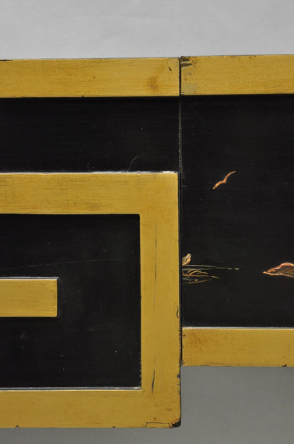 Vintage Chinoiserie Oriental Black Lacquer & Gold Greek Key 77" Window Valance