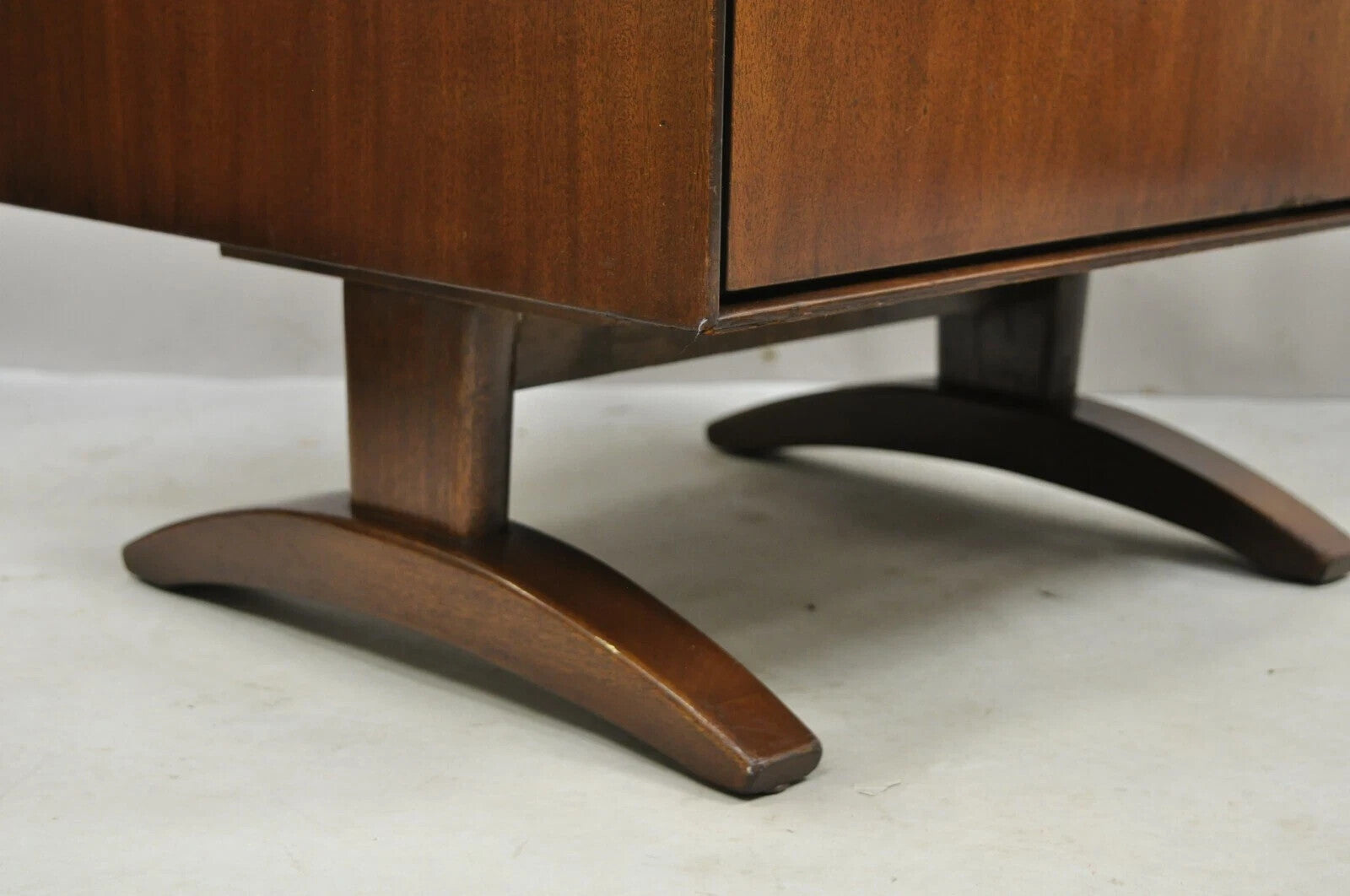 Vintage Mid Century Modern Walnut Double Pedestal Base Nightstand Bedside Table