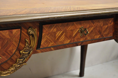 Vintage French Louis XV Style Figural Bronze Ormolu Leather Top Desk Bureau Plat