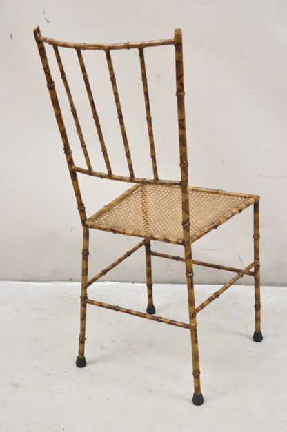 Vintage Italian Hollywood Regency Gold Metal Faux Bamboo Chivari Side Chair