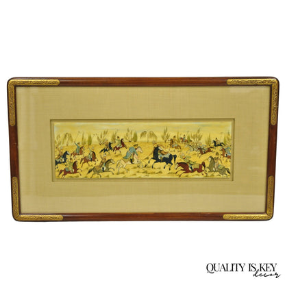 Vintage Persian Miniature Framed Hand Painted Polo Players & Horses on Bone