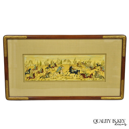 Vintage Persian Miniature Framed Hand Painted Polo Players & Horses on Bone