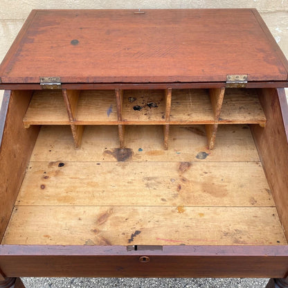 Antique Primitive Colonial Cherry Wood & Walnut Tall Schoolmasters Desk Table