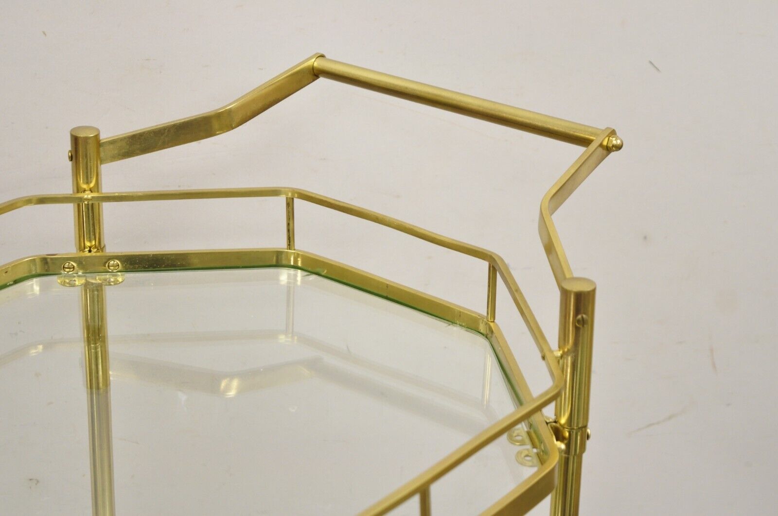 Mid Century Italian Modern Brass and Glass 3 Tier Rolling Bar Cart Serving Table