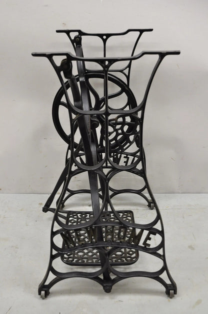 Antique Black Cast Iron Treadle Sewing Machine Table Base by New Home