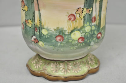 Antique Nippon Hand Painted Porcelain Moriage Twin Handle Countryside Scene Vase