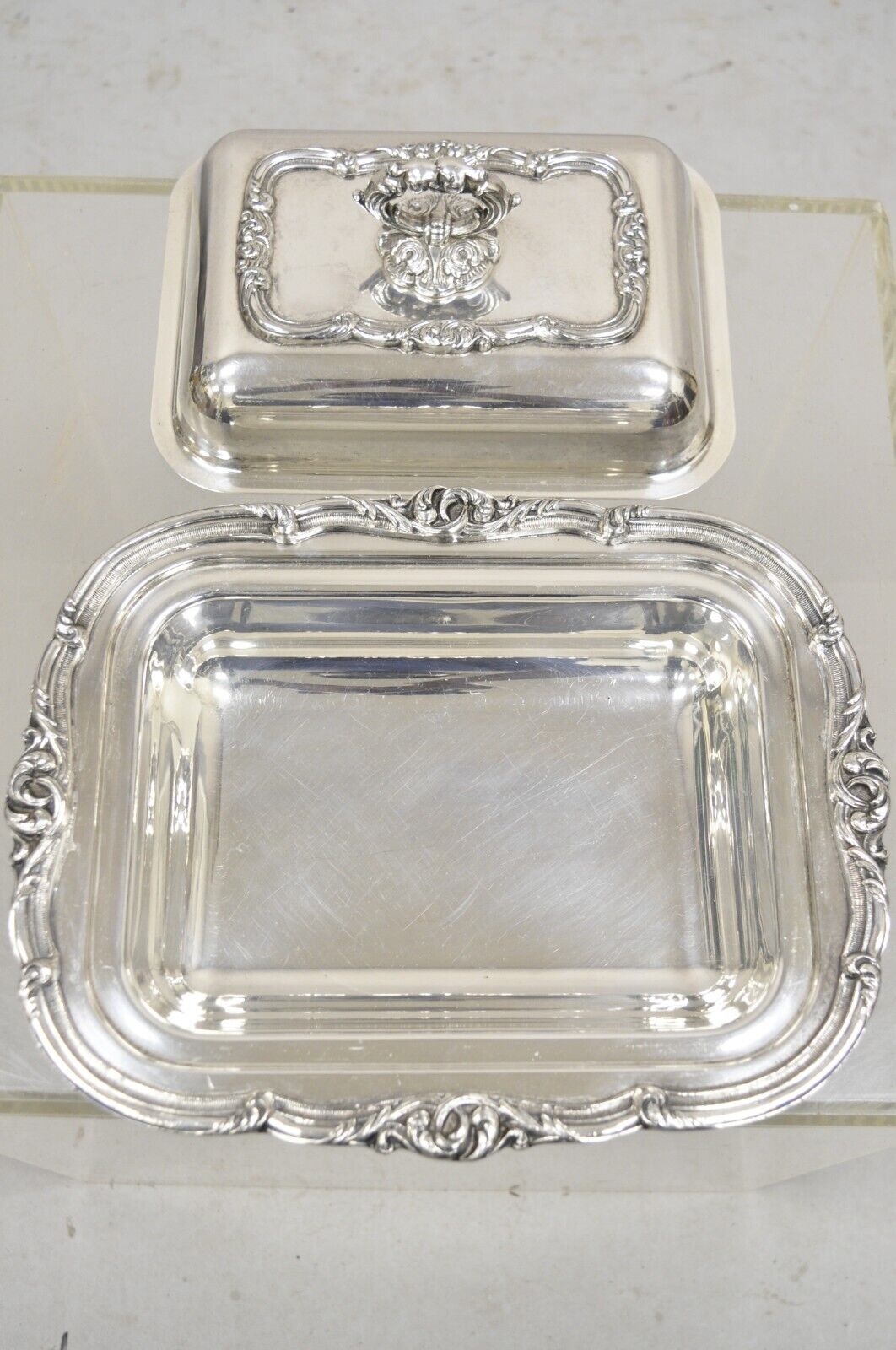 Vintage Gorham Black Starr Silver Plated Lidded Vegetable Serving Platter Dish