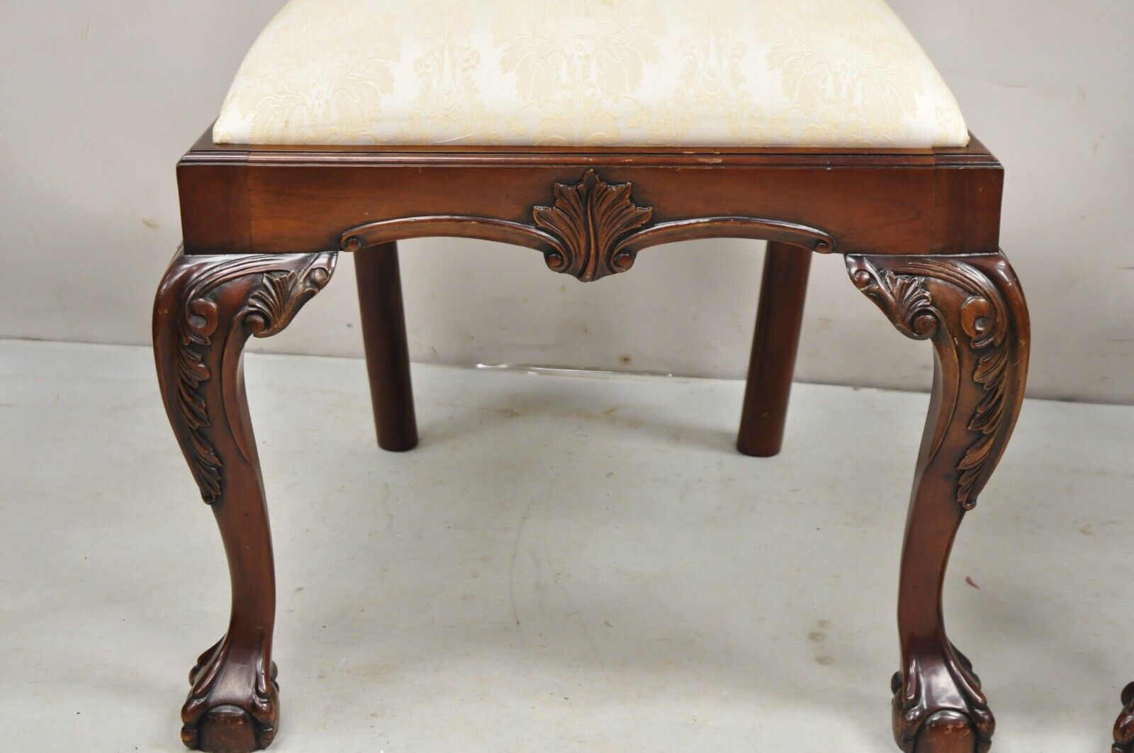 English Chippendale Style Carved Mahogany Ball & Claw Dining Side Chairs - Pair