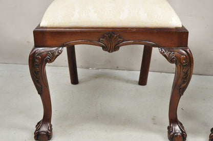 English Chippendale Style Carved Mahogany Ball & Claw Dining Side Chairs - Pair