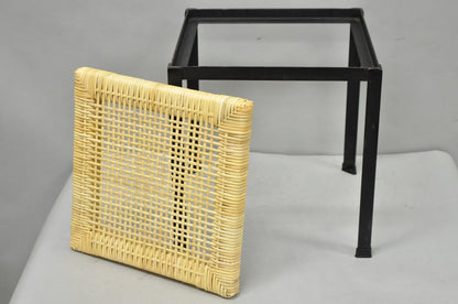 Mid Century Modern Danny Ho Fong Tropi-Cal Iron Cane Side Table Stool - Set of 4
