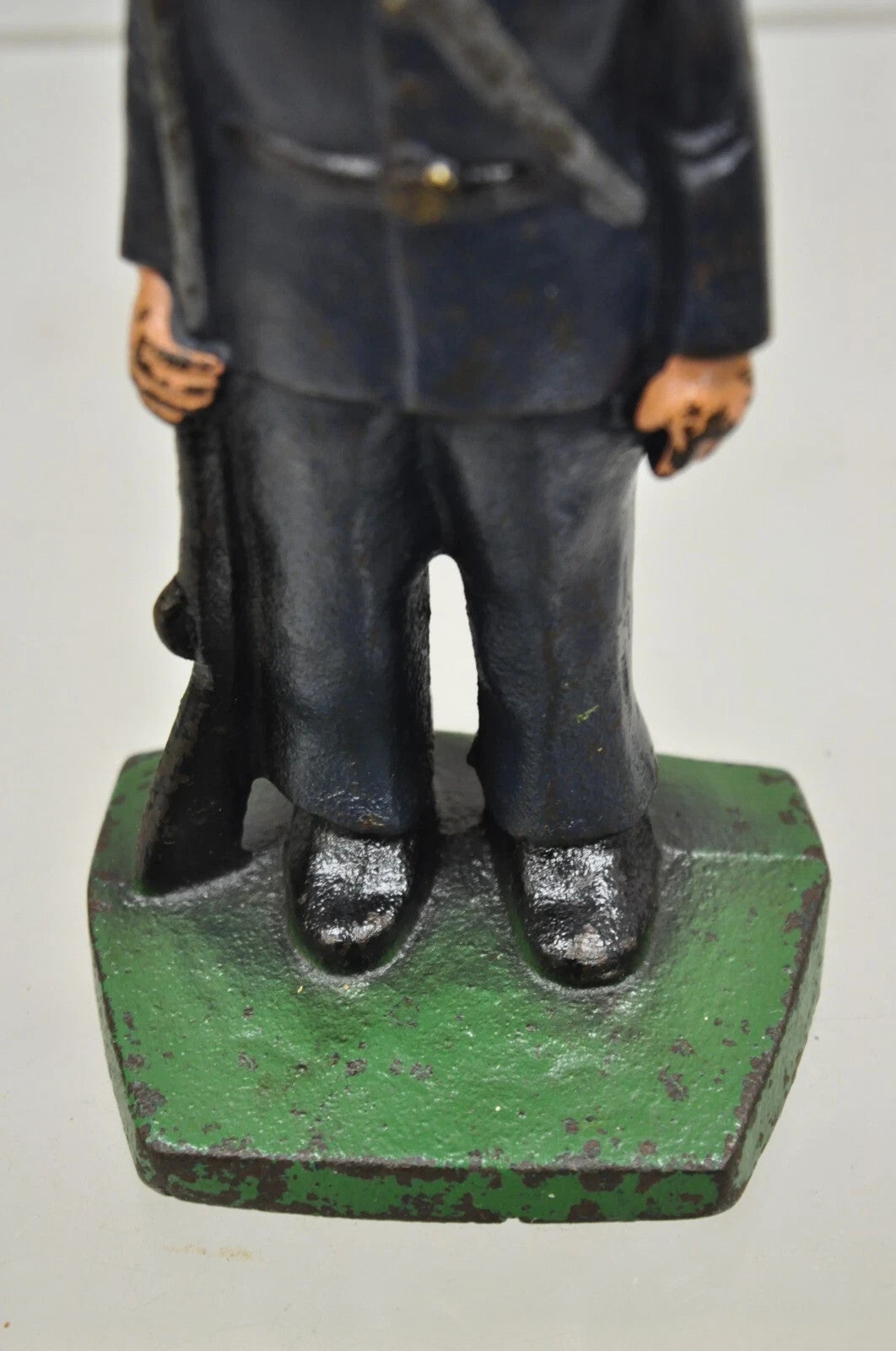 Antique Victorian Cast Iron Figural Painted Military War Soldier Door Stop A