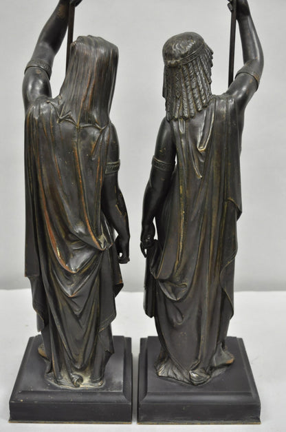 Egyptian Revival Bronze Priest & Priestess Figures after Émile Louis Picault