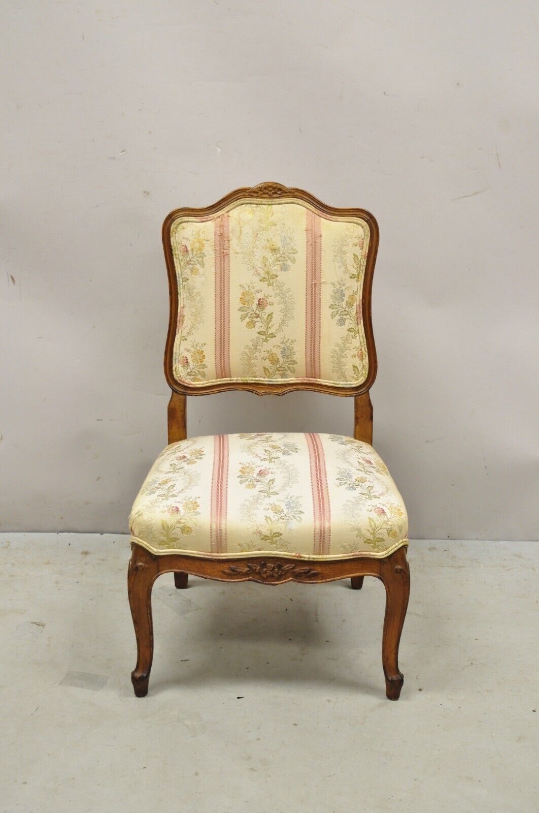 Vintage French Louis XV Style Small Boudoir Accent Side Chair w/ Pink Stripes
