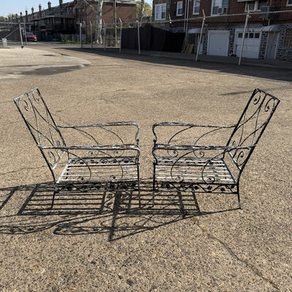 Vintage Florentine Craft Studio Salterini Style Wrought Iron Lounge Chairs, Pair