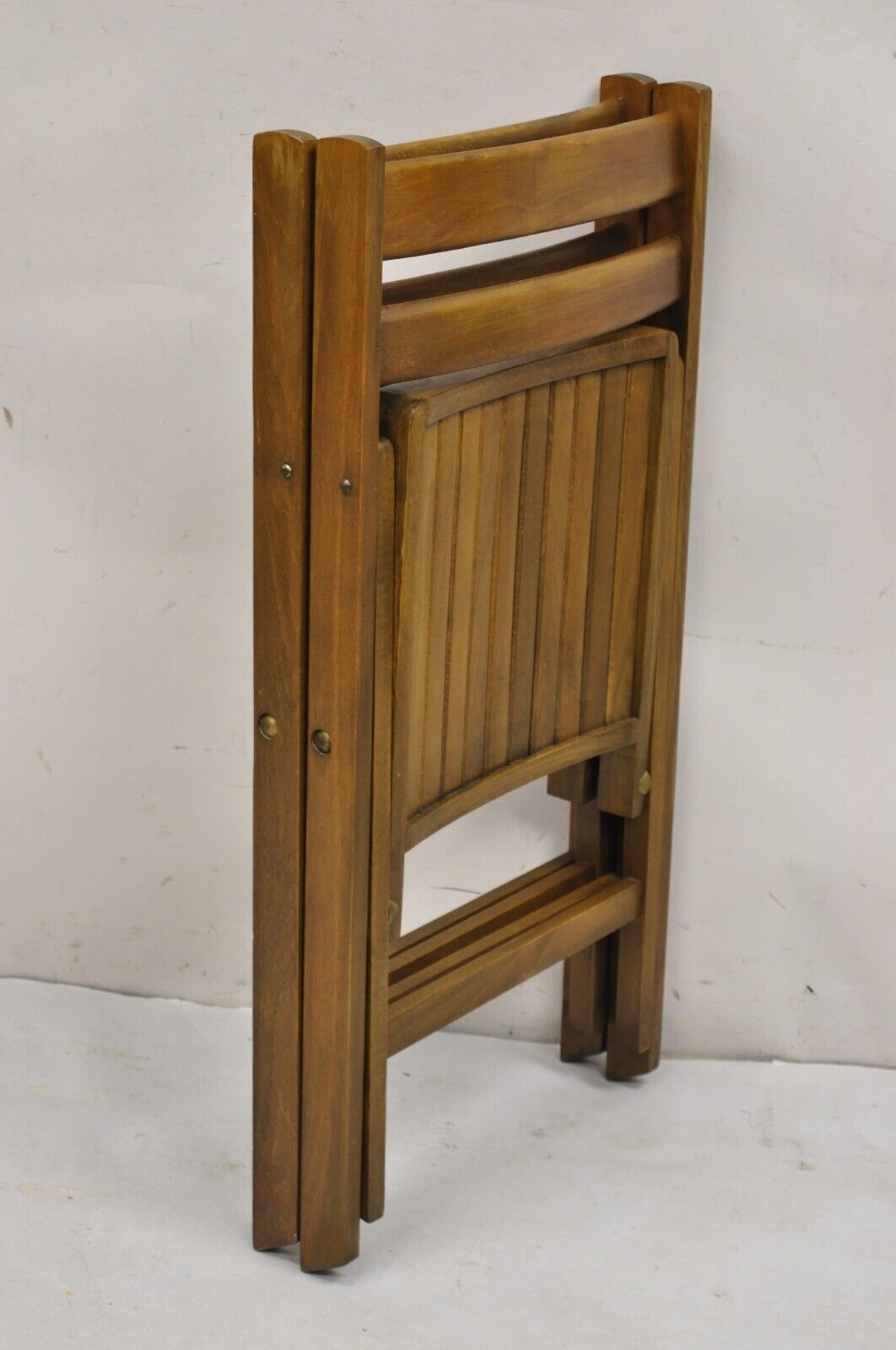 Vintage Mid Century Modern Solid Wood Slatted Folding Chairs  - Set of 6