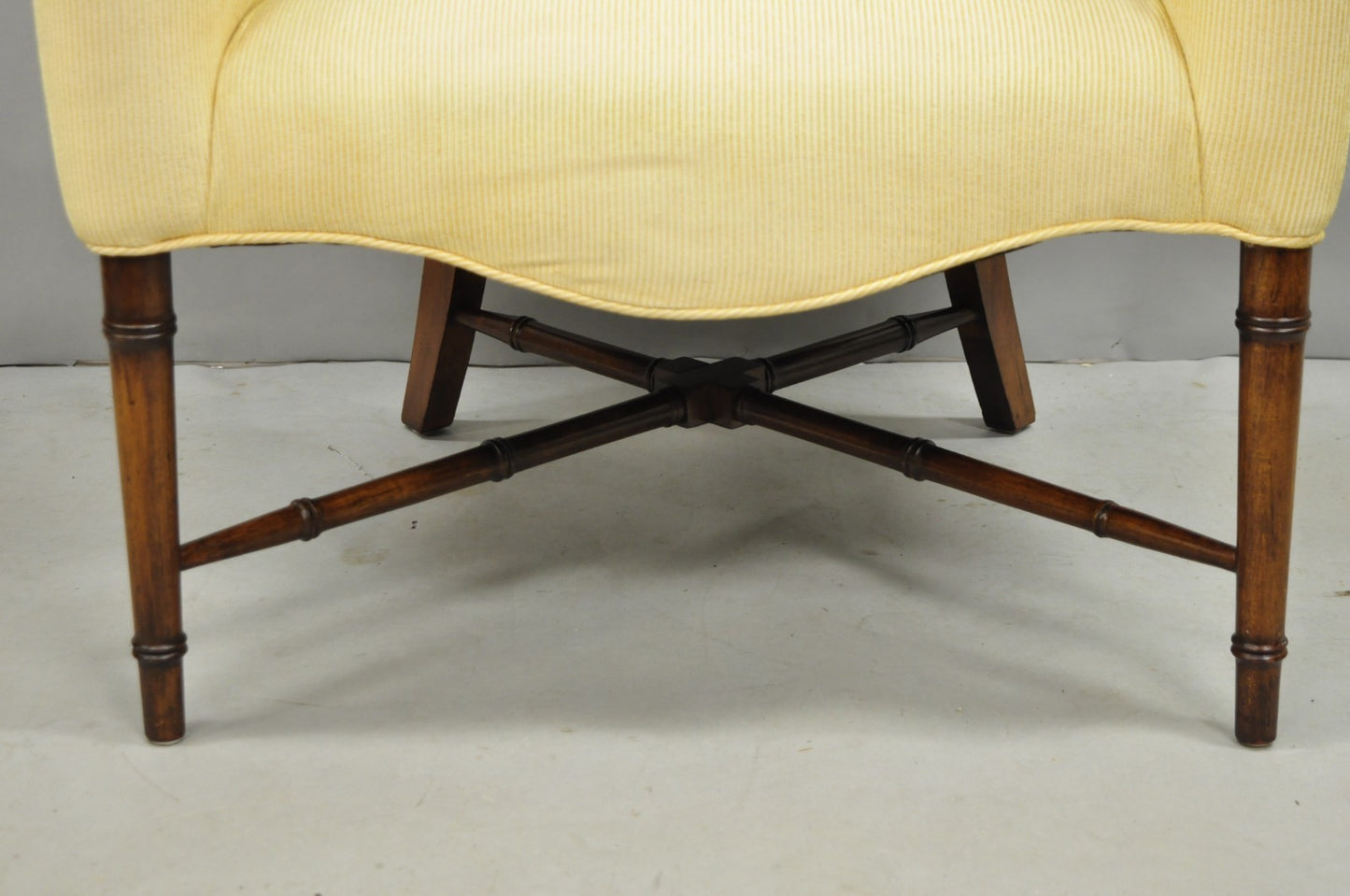 Vintage Faux Bamboo Hollywood Regency Barrel Back Club Lounge Chairs - a Pair