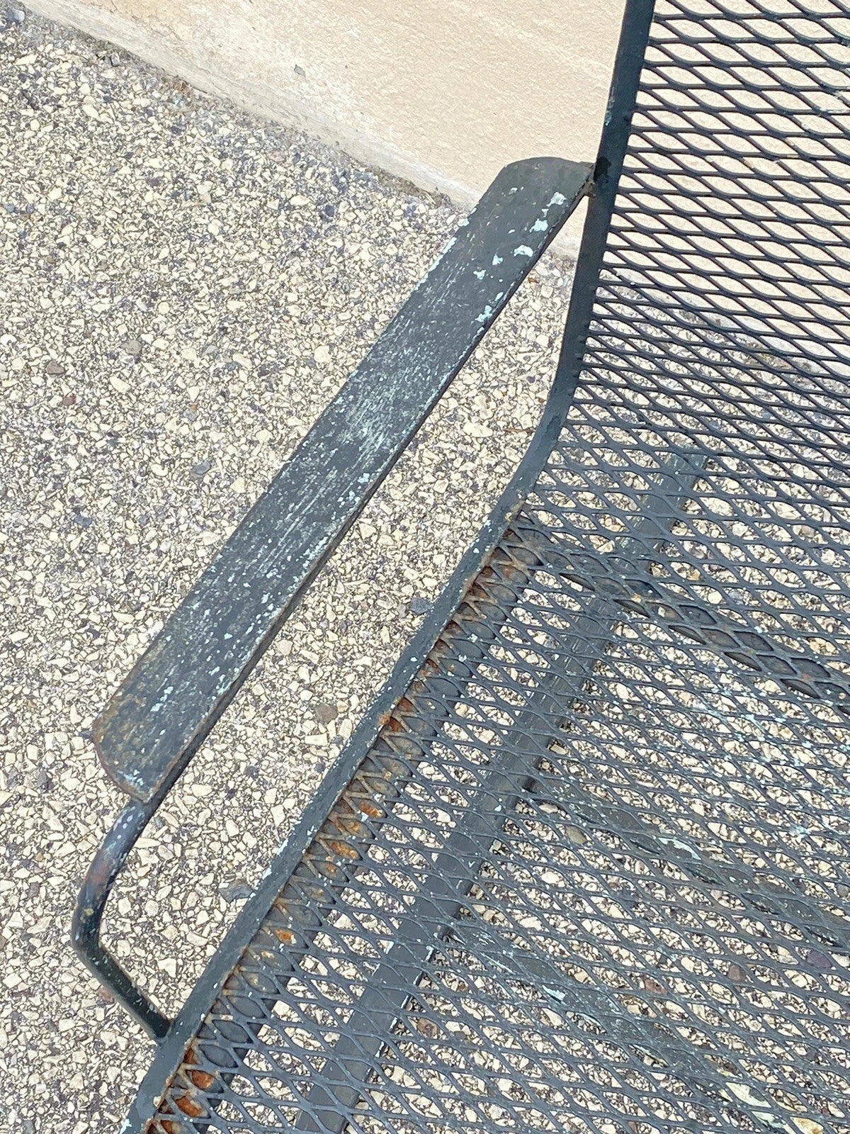 Vintage Mid Century Modern Wrought Iron Metal Mesh Spring Cantilever Patio Chair
