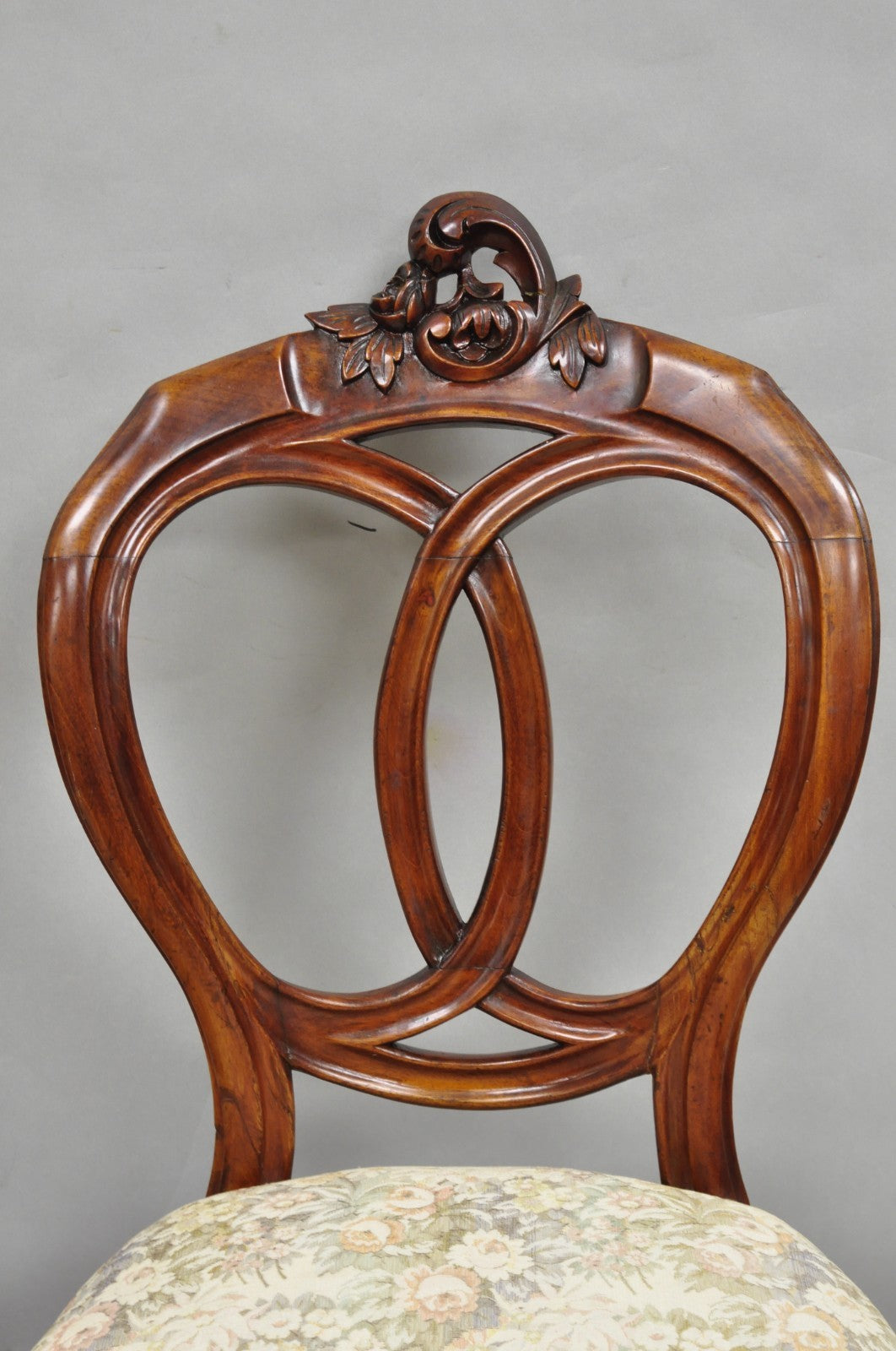 Antique Victorian Mahogany Pretzel Balloon Back Parlor Side Chairs - a Pair