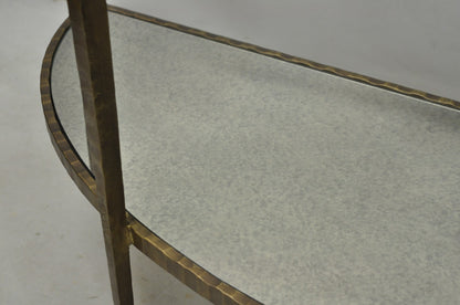 Crate & Barrel Clairemont Demilune Art Deco Wrought Iron & Glass Console Table