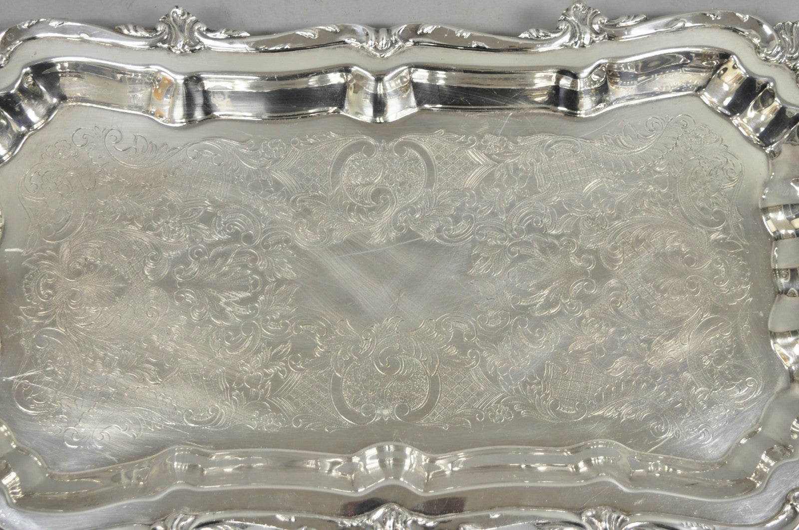 Vintage Victorian Silver Plated Narrow Footed Bar Serving Tray w Handles by Eton