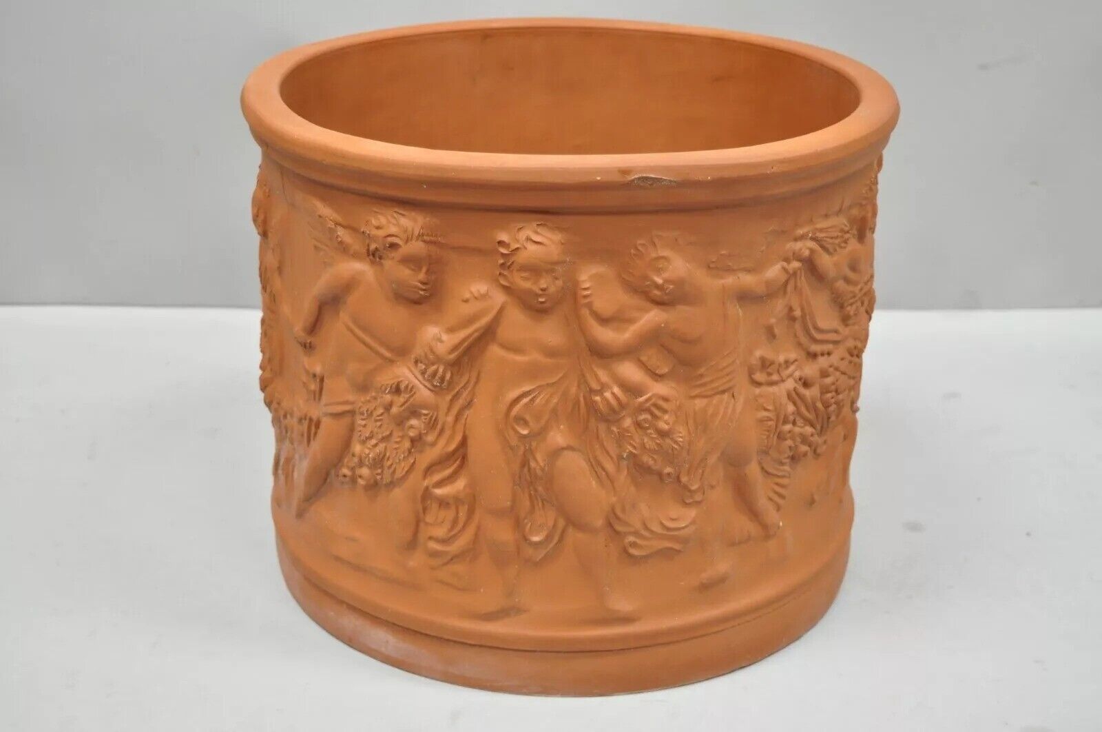 Large Italian Bitossi Red Terracotta Cherub Putti Garden Planter Flower Pot